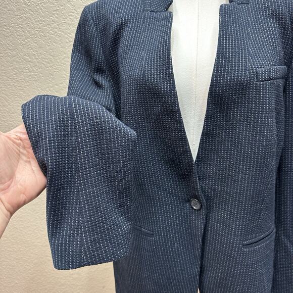 LOFT Textured Blazer Size 14 Navy Blue Career Office Preppy Academia Chic Basic - Picture 4 of 12